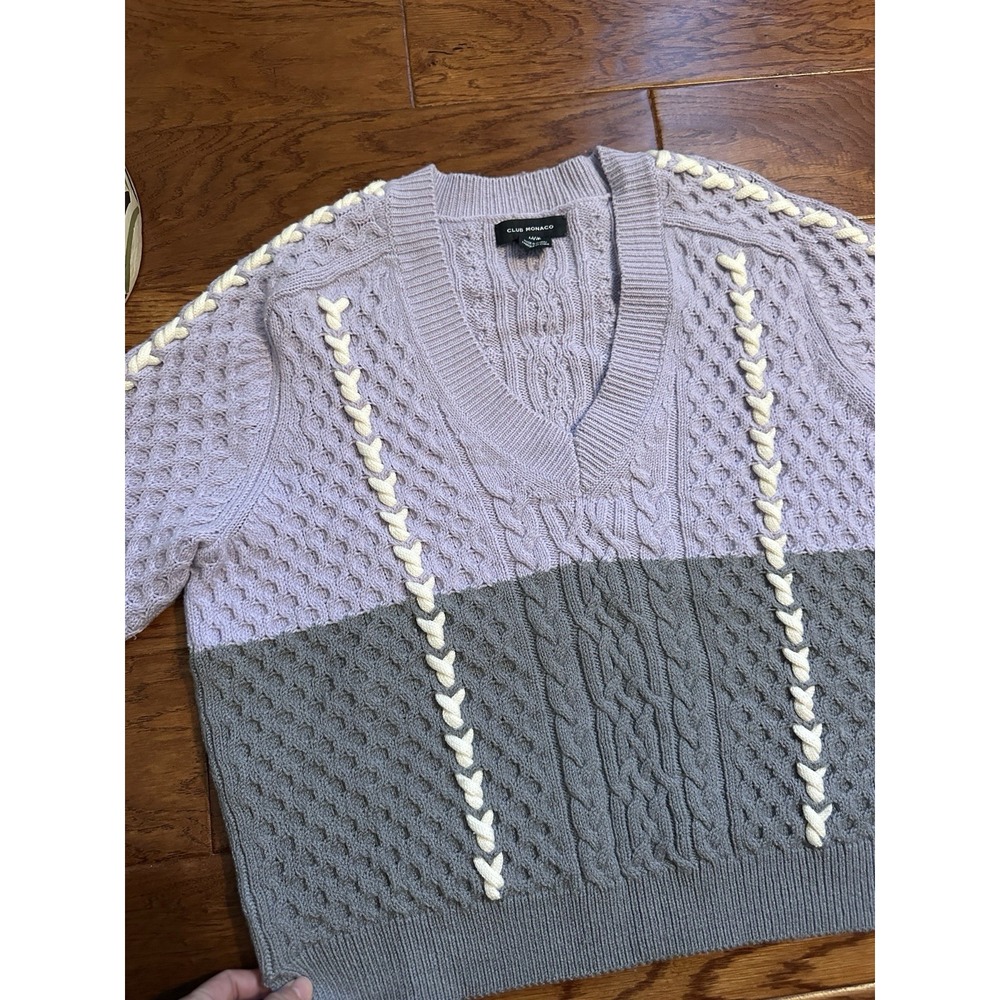 Club Monaco Purple Violet Lavender Color Block Sweater Pullover Size M 87% Wool - Picture 5 of 13